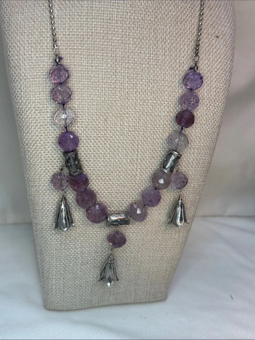 Amethyst faceted stone Statement Necklace